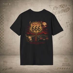 Route 666 Shield Front & Back T-Shirt | Vintage Highway Patch Graphic | Roadside Nightmares
