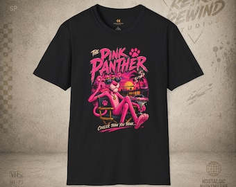 T-shirt con design retrò della Pantera Rosa al tramonto / Maglietta vintage con cartoni animati
