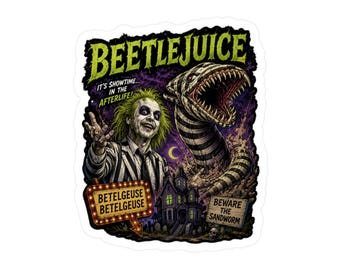Adesivo in vinile fustellato con poster horror di Beetlejuice / Adesivo retrò per film