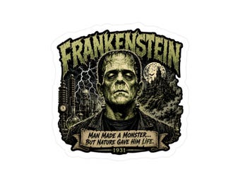 Adesivo in vinile fustellato con ritratto di Frankenstein / Mostro Classico 1931