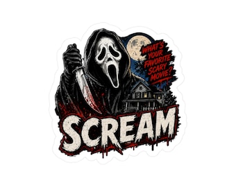 Adesivo horror con maschera da fantasma e coltello / Decalcomania in vinile fustellata