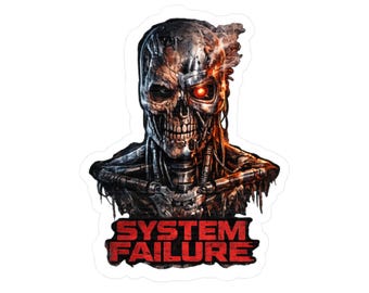 Adesivo/decalcomania in vinile fustellato con teschio robot Terminator e guasto del sistema