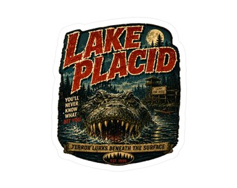 Adesivo/decalcomania in vinile fustellato con scritta "Attacco di alligatore a Lake Placid"