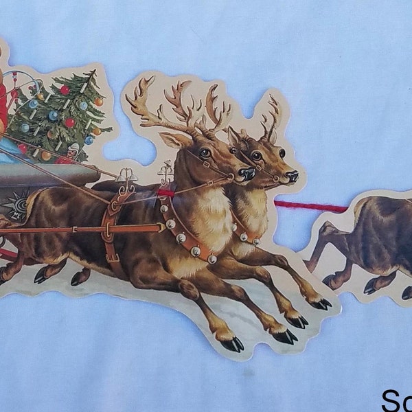 Mamelok Frieze Garland Vintage Style 10 Die Cut Christmas Santa, Toys & Sleigh 9' Cord R87