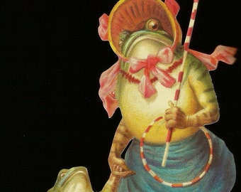 FROG MALE UMBRELLA SHOWER FATHER DAD FANTASY EMBOSSED GERMAN PAPER SCRAP CARD FROG MALE UMBRELLA SHOWER FATHER DAD FANTASY EMBOSSED GERMAN PAPER SCRAP CARD