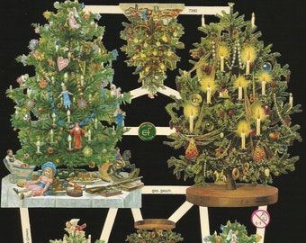 German Embossed Vintage Style Scrap Die Cut Relief - Beautiful Christmas Trees EF7390