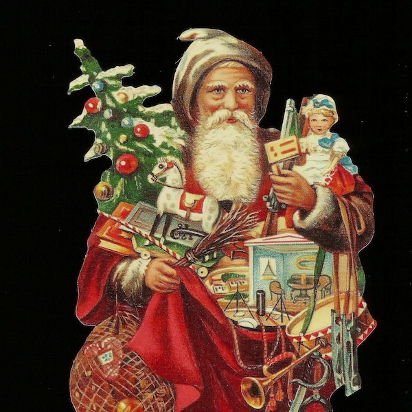 Recorte troquelado de estilo vintage alemán con relieve - Juguetes navideños grandes de Papá Noel BK5136 (Serie BK)