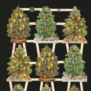 Découpage à l'emporte-pièce de style vintage allemand en relief - Beaux arbres de Noël EF7396