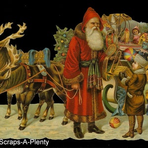 Fustella in rilievo in stile vintage tedesco - Grande Babbo Natale e slitta BK5033 (serie BK)