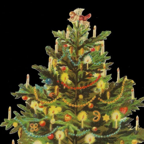Decorated Christmas Tree   EF7195 German Embossed Vintage Style Scrap Die Cut 