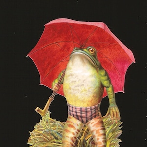 Großer Frosch im Vintage-Stil mit rotem Regenschirm BK5120 (BK-Series)