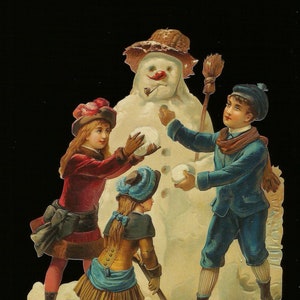 Relevo em relevo alemão estilo vintage sucata corte relevo - boneco de neve de Natal e crianças BK5065 (série BK)