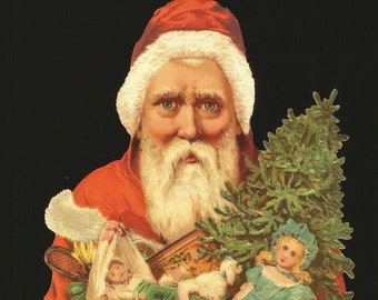 Recorte troquelado de estilo vintage alemán con relieve - Juguetes de Papá Noel y árbol de Navidad grandes BK5150 (Serie BK)