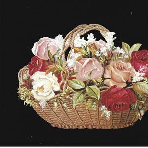 Recorte de sucata em estilo vintage em relevo alemão - Grande cesta de rosas BK5027 (série BK)
