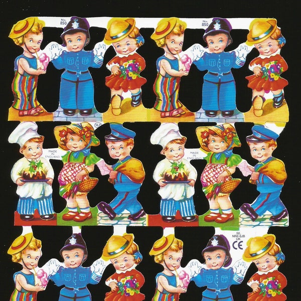 Mamelok English Embossed Vintage Style Die Cut Scrap - Victorian Dressed Children (24), Valentine, Chef, Police, Etc. 850