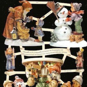 Recorte de sucata de estilo vintage em relevo alemão - Desenhos de estatuetas Hummel de boneco de neve para crianças EF7506