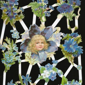 Troquelado en relieve de estilo vintage alemán - Niña de las flores azul WOW EF7101
