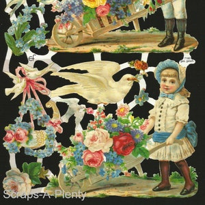 Troqueles de corte en relieve de estilo vintage alemán: niños, flores y palomas EF7180