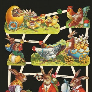 Troqueles de corte en relieve de estilo vintage alemán: pollitos de conejo de Pascua coloridos EF7399