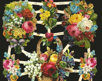 Recorte troquelado de estilo vintage alemán en relieve - ¡Flores llamativas! ¡GUAU! EF7345