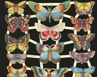 German Embossed Vintage Style Scrap Die Cut Relief - Colorful Butterfly Moth EF7426