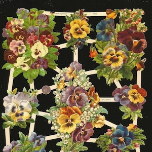 Troqueles de corte en relieve de estilo vintage alemán: pensamientos/flores de color morado EF7422