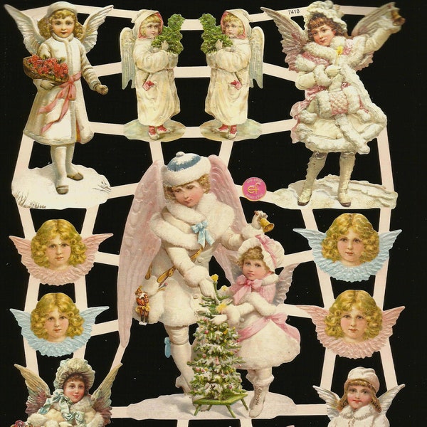 German Embossed Vintage Style Scrap Die Cut Relief - Precious Angels Easter Christmas  EF7418