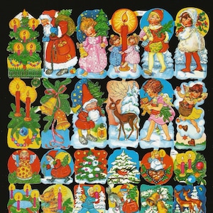 Recorte em relevo estilo vintage alemão - Natal Papai Noel Crianças Anjos Veados Árvores Velas EF7150