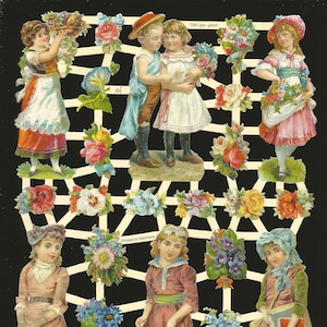 Troqueles de corte en relieve de estilo vintage alemán: niños de la escuela vestidos a la época victoriana, LINDOS EF7282
