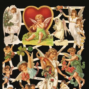 Troqueles de corte en relieve de estilo vintage alemán: ángeles, Navidad, Pascua, San Valentín, amor EF7179b