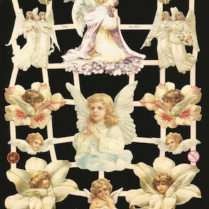 Troquelado en relieve de estilo vintage alemán - Ángel de flores de Pascua para Navidad EF7348