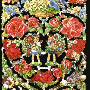 Recorte de sucata estilo vintage em relevo alemão - Crianças, rosas, pombas, flores e coração de dia dos namorados WOW EF7023