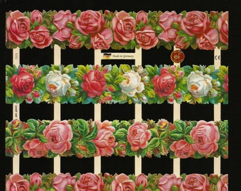 German Embossed Vintage Style Scrap Die Cut - Border Roses / Flowers EF7373