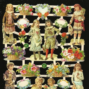 Troqueles de corte en relieve de estilo vintage alemán: corazones y flores de niños victorianos EF7368