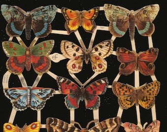 May include: A sheet of colourful butterfly stickers with a variety of designs and colours. The stickers are printed in Germany and feature a variety of butterflies, including monarch, swallowtail, and painted lady butterflies.