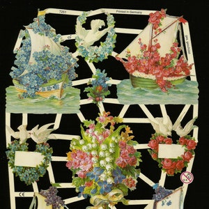 Troqueles de corte en relieve de estilo vintage alemán: veleros, flores y palomas, San Valentín EF7251