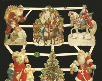 German Embossed Victorian Style Scrap Die Cut Relief - Christmas Santa&#39;s NICE EF7403