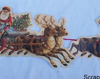 Mamelok Frieze Garland Vintage Style 10 Die Cut Christmas Santa, Toys & Sleigh 9&#39; Cord R87