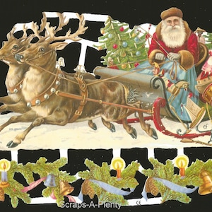 Troqueles de corte en relieve de estilo vintage alemán: Papá Noel y trineo navideños EF7194