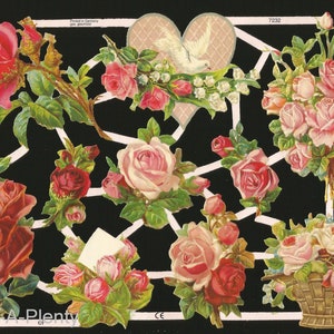 Troqueles de corte en relieve de estilo vintage de Ernst Freihoff mbh, en alemán, para San Valentín, rosas, palomas y flores EF7232