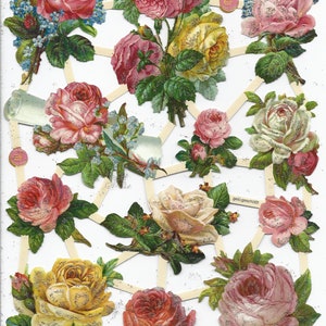 Troqueles de corte en relieve estilo vintage con purpurina plateada en relieve alemán: rosas, rosas, flores, San Valentín EF7448G