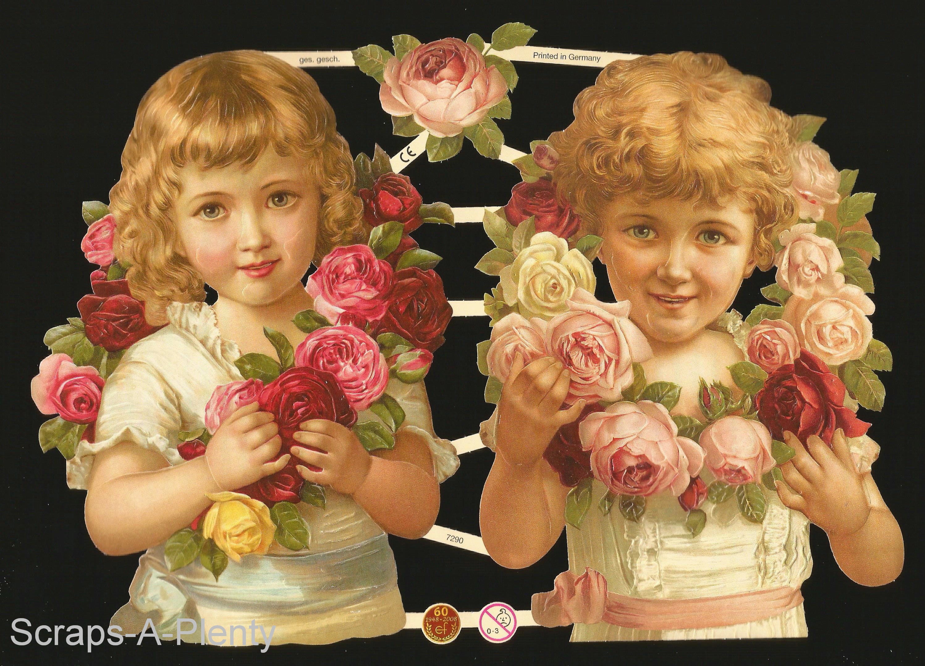 German Embossed Victorian Style Scrap Die Cut Girls EF7309 Flower Children German Embossed Victorian Style Scrap Die Cut Girls EF7309 Flower Children