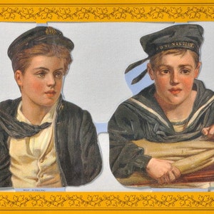 Mamelok Inglês Embossado Estilo Vintage Recorte Relevo - Marinheiros Vitorianos / Meninos (Série Dourada) WOW A29