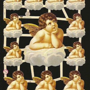 Recorte em relevo estilo vintage alemão - Anjo sonhador de Páscoa e Natal EF7158b