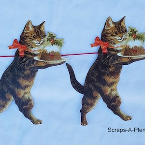 Mamelok Embossed Frieze Garland 10 Die Cut Christmas Cat & Figgy Pudding 9' Cord R86