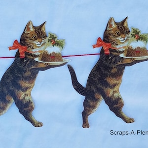 Mamelok Embossed Frieze Garland 10 Die Cuts With Cat & Christmas Figgy Pudding 9&#39; Cord R86