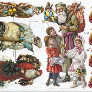 Recorte de sucata em estilo vintage com glitter prateado em relevo alemão - Brinquedos de Papai Noel de Natal EF7160G