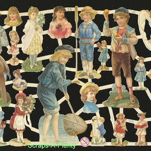 Deutsch geprägte Vintage-Stil Schrott-Stanz-Relief - Spielende Kinder im Freien EF7235
