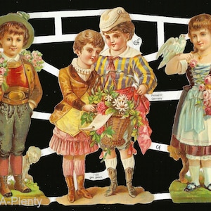 Troqueles de corte en relieve de estilo vintage alemán - Flores, niños victorianos EF7188