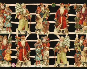 German Embossed Vintage Style Scrap Die Cut Relief  - Lots of Christmas Santa&#39;s  EF7313